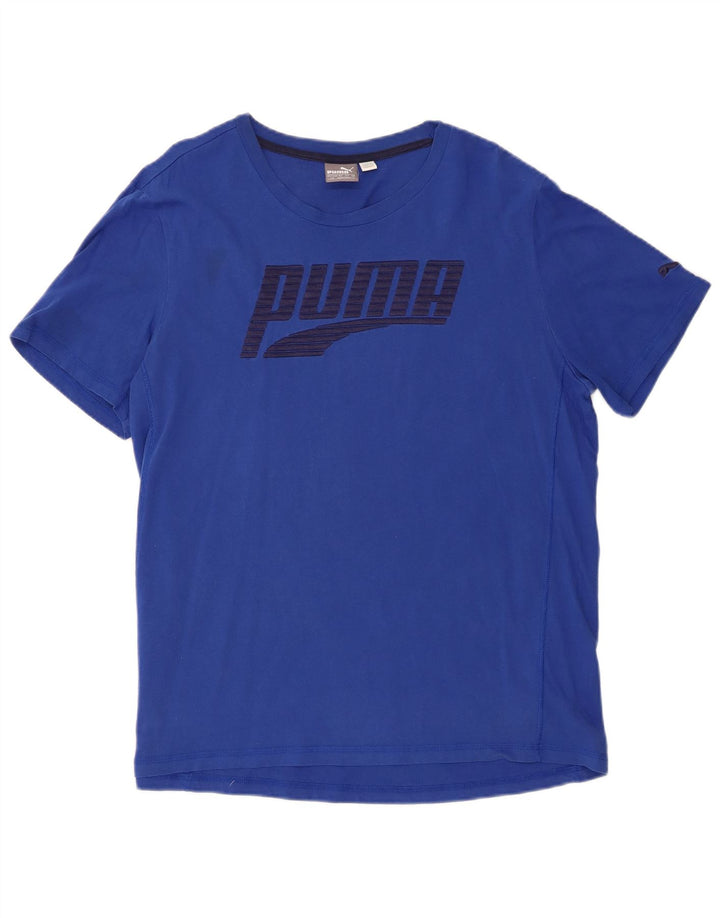 Puma Mens Graphic T-Shirt Top Grande Algodão Azul