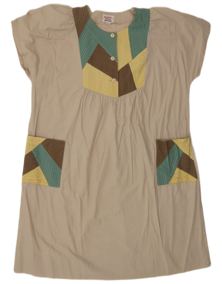 Capricci By Marcell Vestido Tenda Feminino Reino Unido 14 Algodão Patchwork Bege Médio