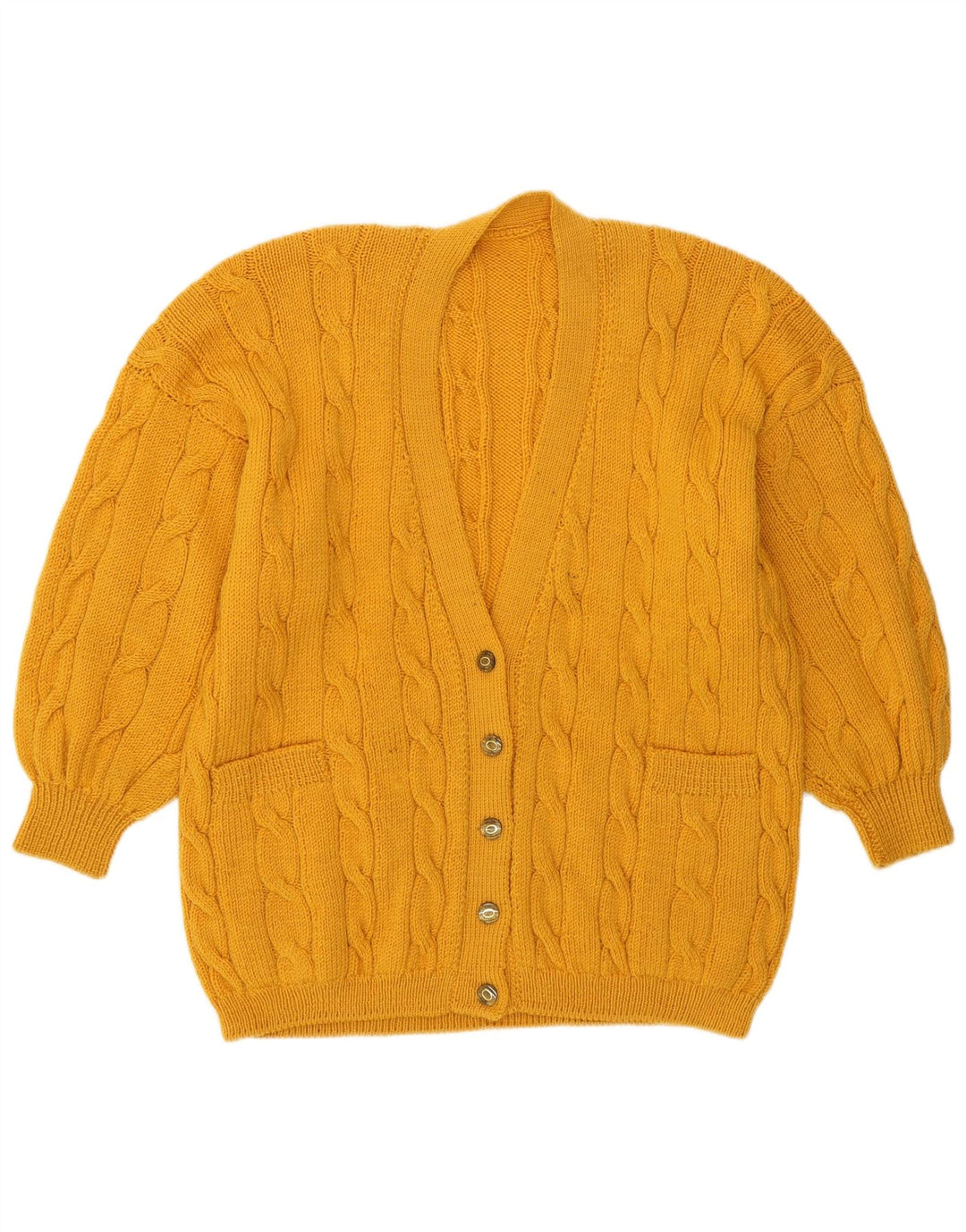Suéter Cardigan Feminino Vintage Reino Unido 16 Grande Amarelo
