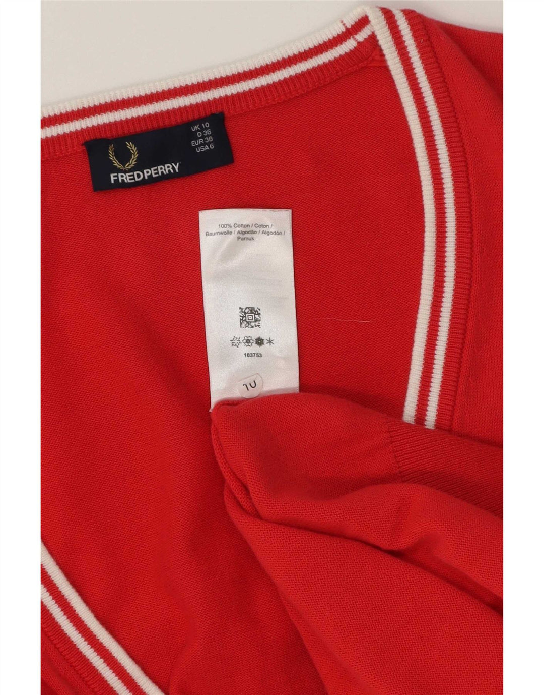 Suéter cardigã feminino Fred Perry Reino Unido 10 pequeno algodão vermelho