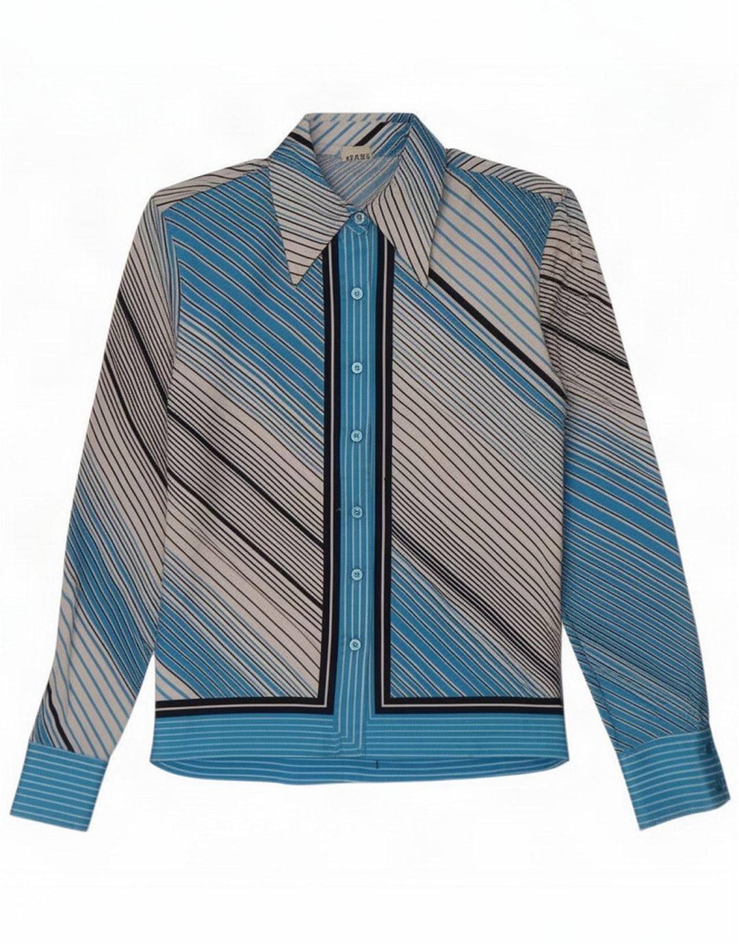 Camisa feminina vintage IT 46 grande poliéster listrado azul
