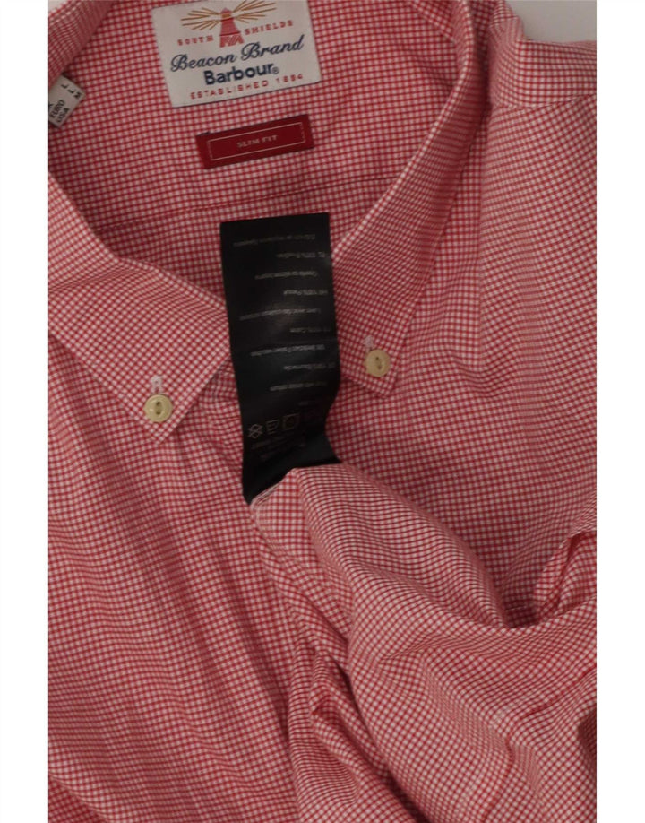 Camisa masculina Barbour Slim Fit grande algodão guingão vermelho