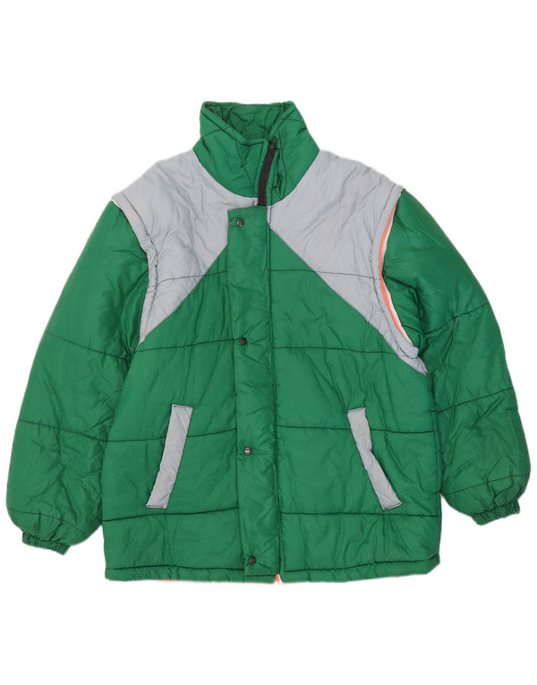 Jaqueta acolchoada masculina vintage UK 42 XL verde colorblock