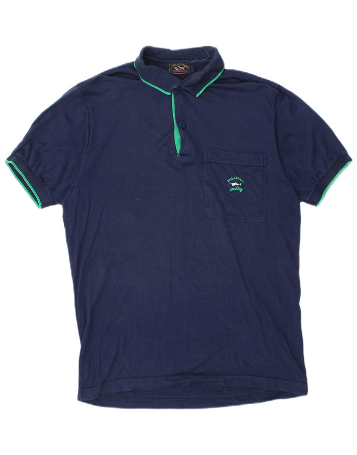Camisa polo masculina PAUL & SHARK pequena algodão azul marinho