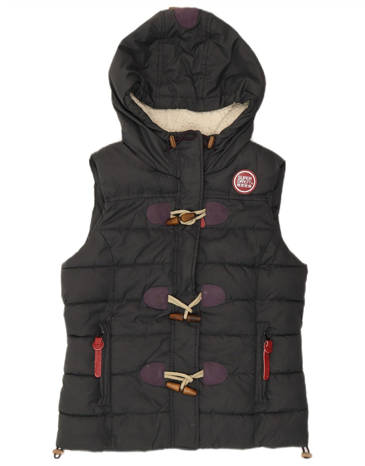 Colete acolchoado com capuz feminino SUPERDRY UK 14 poliéster cinza médio