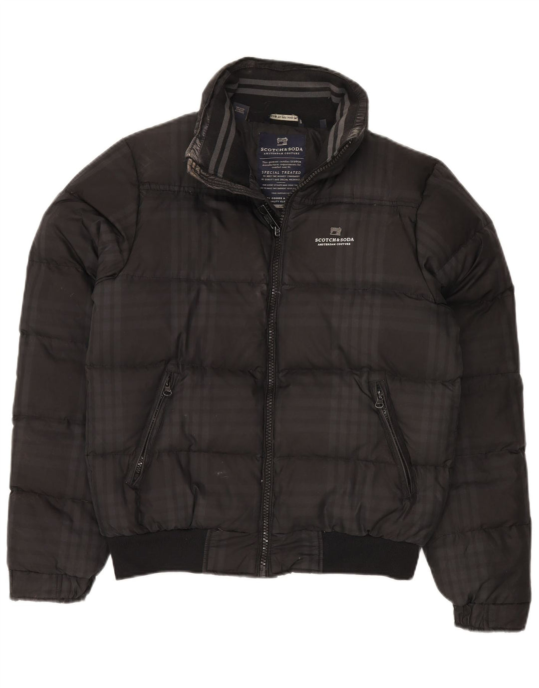 Scotch & Soda Mens Amsterdam Couture Jaqueta acolchoada Reino Unido 38 Médio Preto Xadrez
