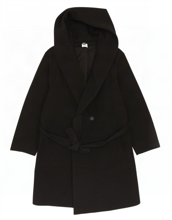Zara Casaco feminino com capuz duplo breasted UK 18 XL preto poliéster