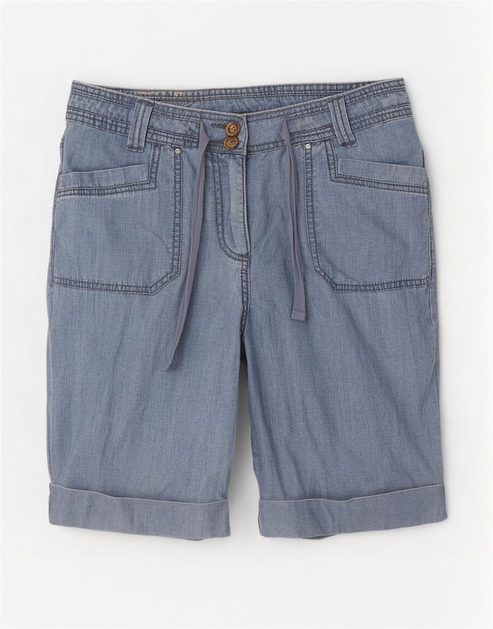 Bermuda feminina M&Co UK 14 grande W32 azul algodão