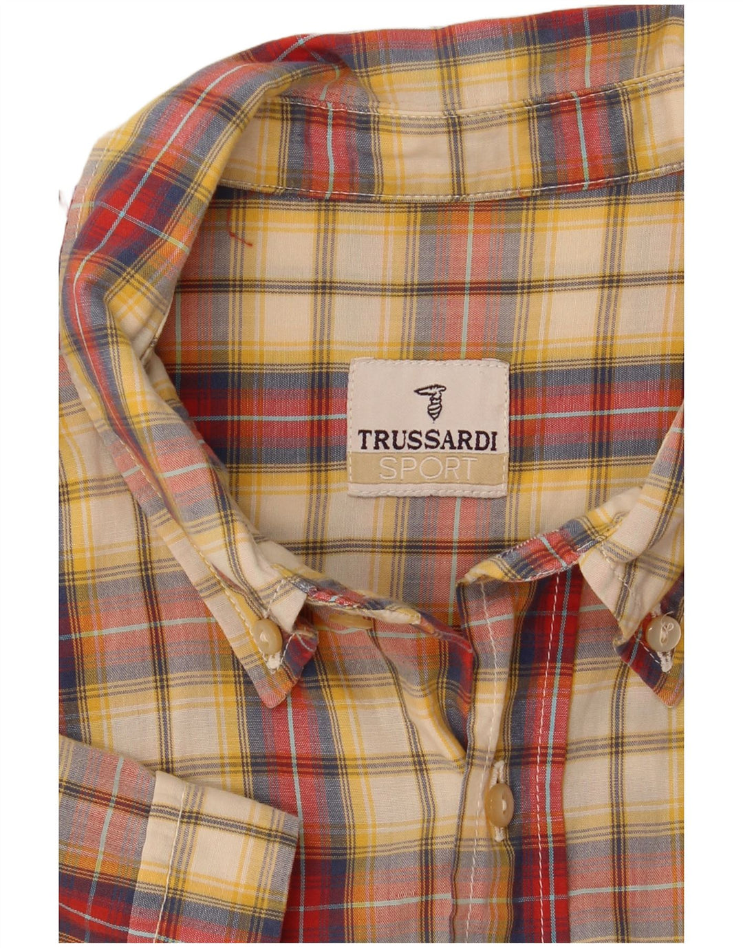 Trussardi Camisa masculina de manga curta média xadrez multicolorida