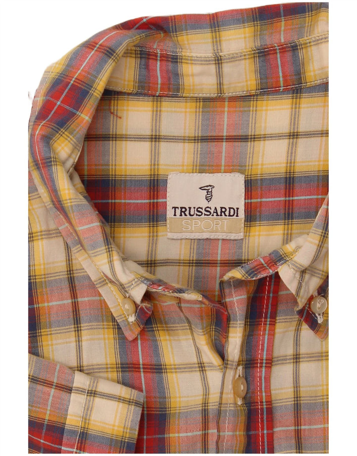Trussardi Camisa masculina de manga curta média xadrez multicolorida