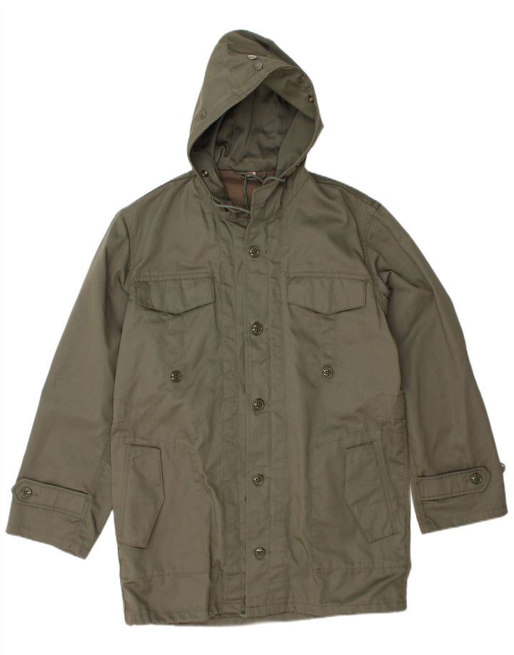 Jaqueta Parka masculina vintage com capuz IT 46 pequena cáqui