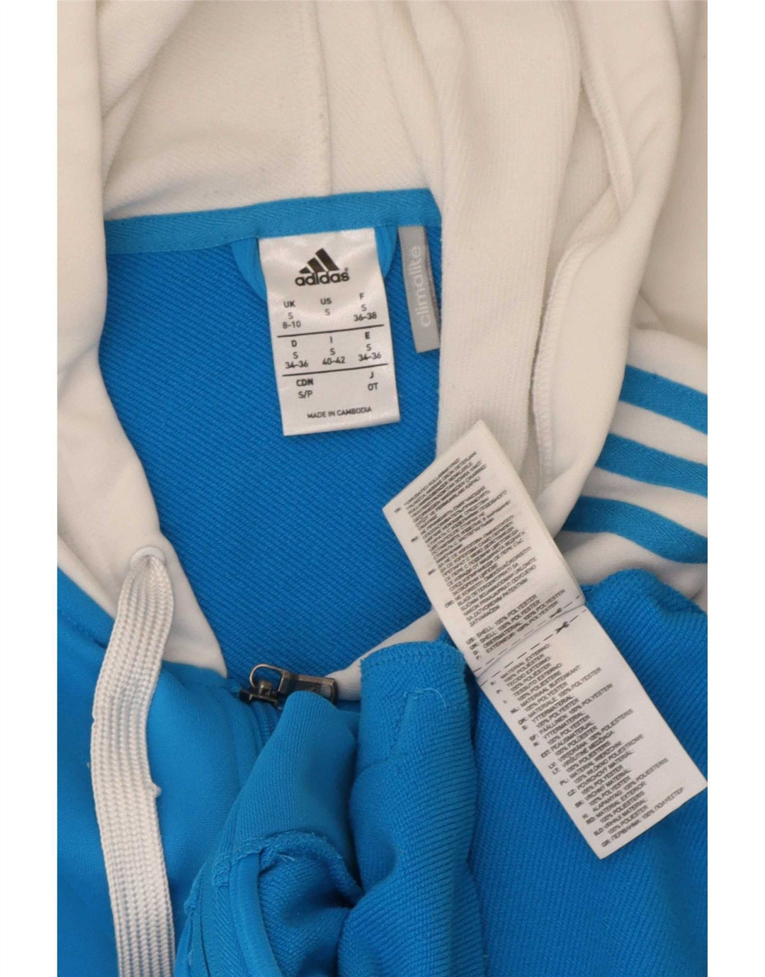Suéter Adidas Feminino Climalite Zip com Capuz UK 8/10 Pequeno Azul Poliéster