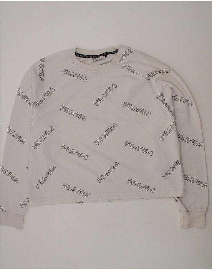 FILA Girls Crop Graphic Sweatshirt Jumper 13-14 Years  White Cotton Vintage Fila and Second-Hand Fila from Messina Hembry 
