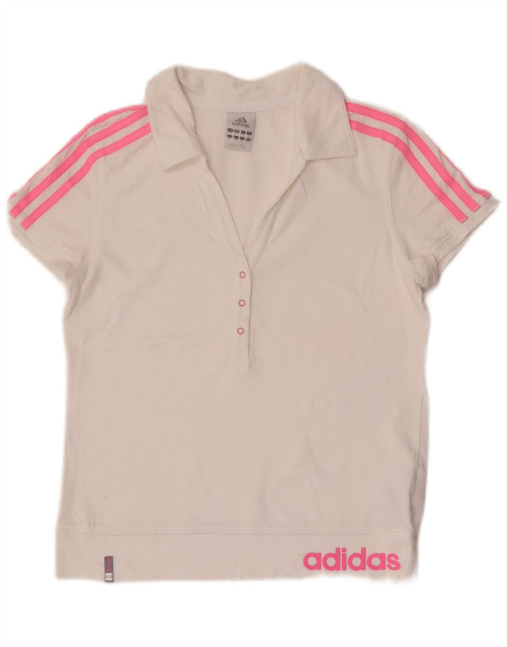 Adidas Womens Graphic Polo Shirt UK 14 Medium White Cotton
