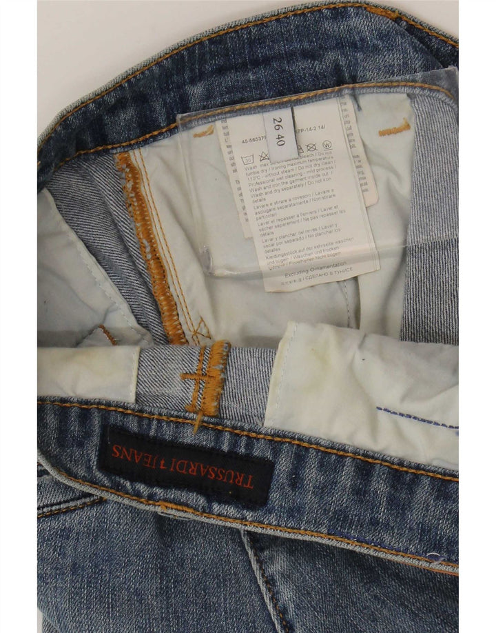 Trussardi Jeans femininos desgastados slim W26 L31 azul poliéster