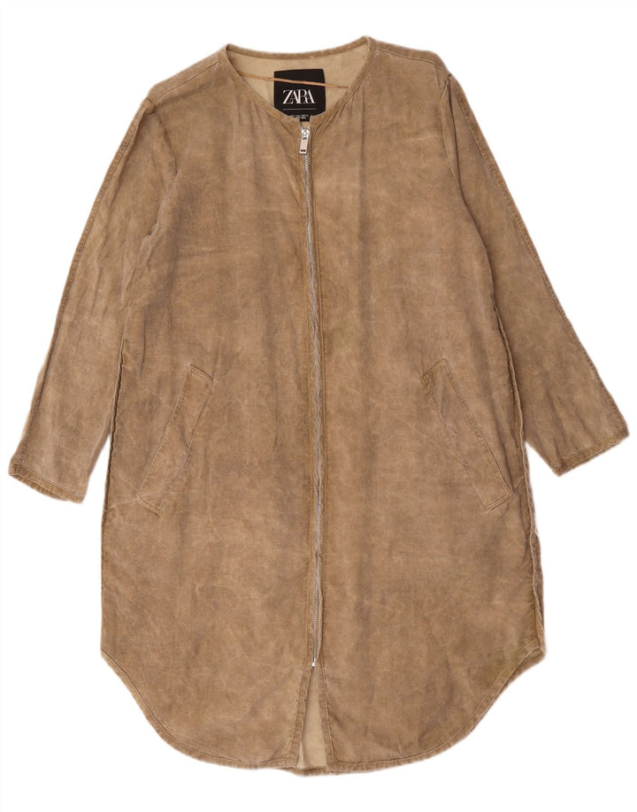 Vestido feminino Zara manga comprida oversized mudança Reino Unido 10 pequeno bege lyocell