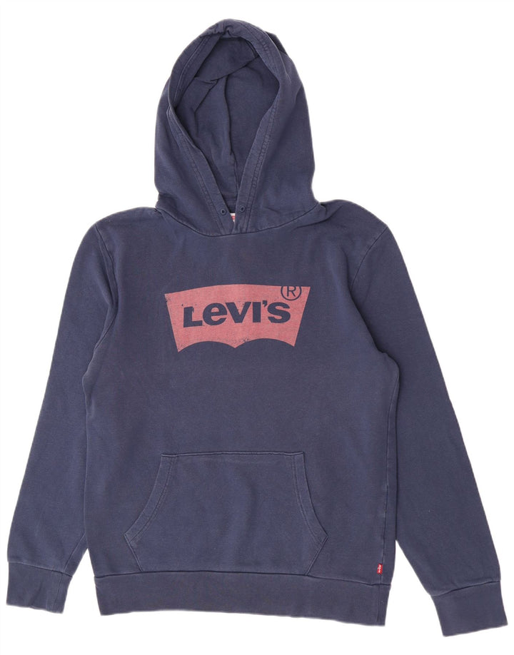 Suéter com capuz gráfico masculino Levi's médio azul marinho algodão