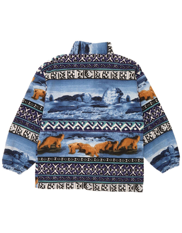 Jaqueta de lã masculina vintage com padrão abstrato UK 38 azul médio retrô