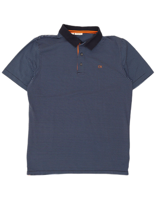 Camisa polo masculina Calvin Klein grande algodão listrado azul marinho