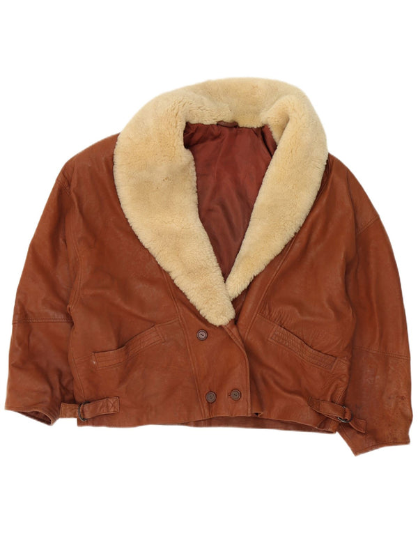 Jaqueta feminina ST MICHAEL com peito duplo UK 18 XL couro marrom