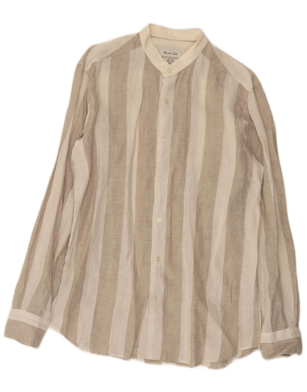 Camisa masculina Massimo Dutti de linho listrado bege médio