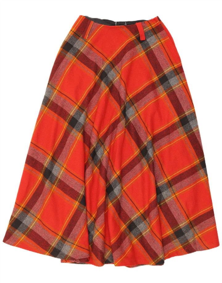 Saia larga feminina vintage W28 xadrez vermelho médio