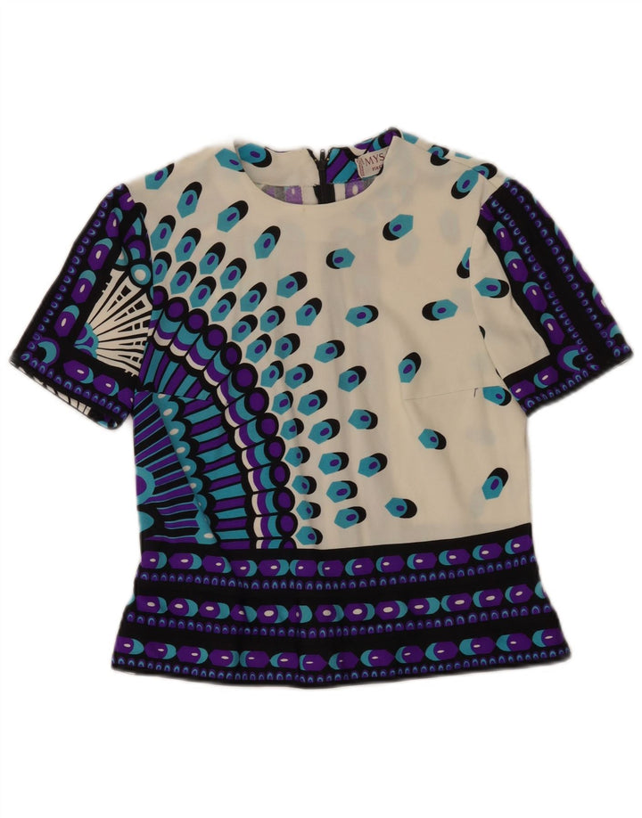 Conjunto de saia feminina vintage de 2 peças IT 46 grande W28 poliamida geométrica branca