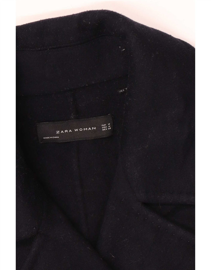 Zara Womens Double Breasted Coat UK 14 Médio Azul Marinho