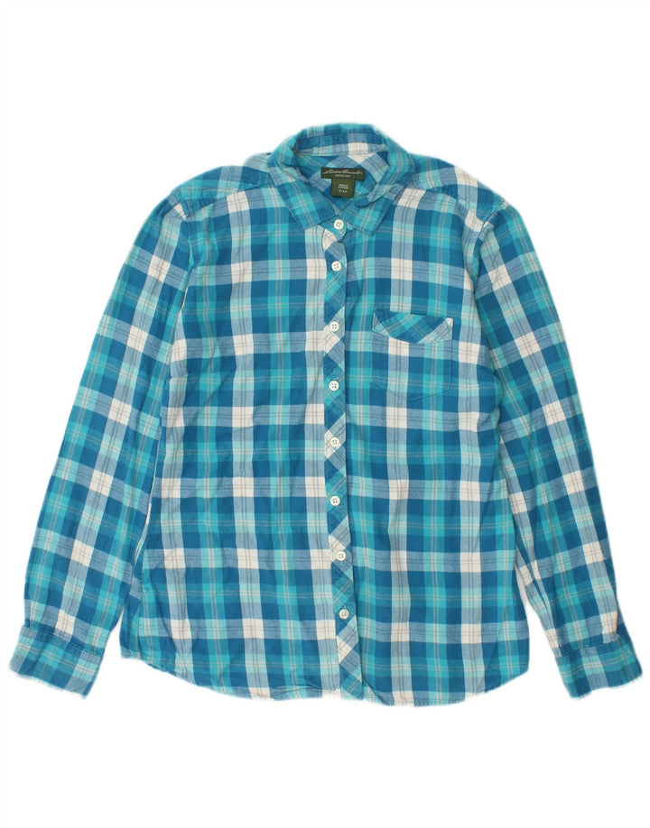 Camisa feminina de flanela EDDIE BAUER Reino Unido 10 algodão xadrez azul pequeno