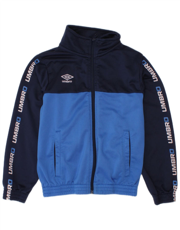 Jaqueta de agasalho gráfico UMBRO Boys 7-8 anos azul marinho bloco colorido