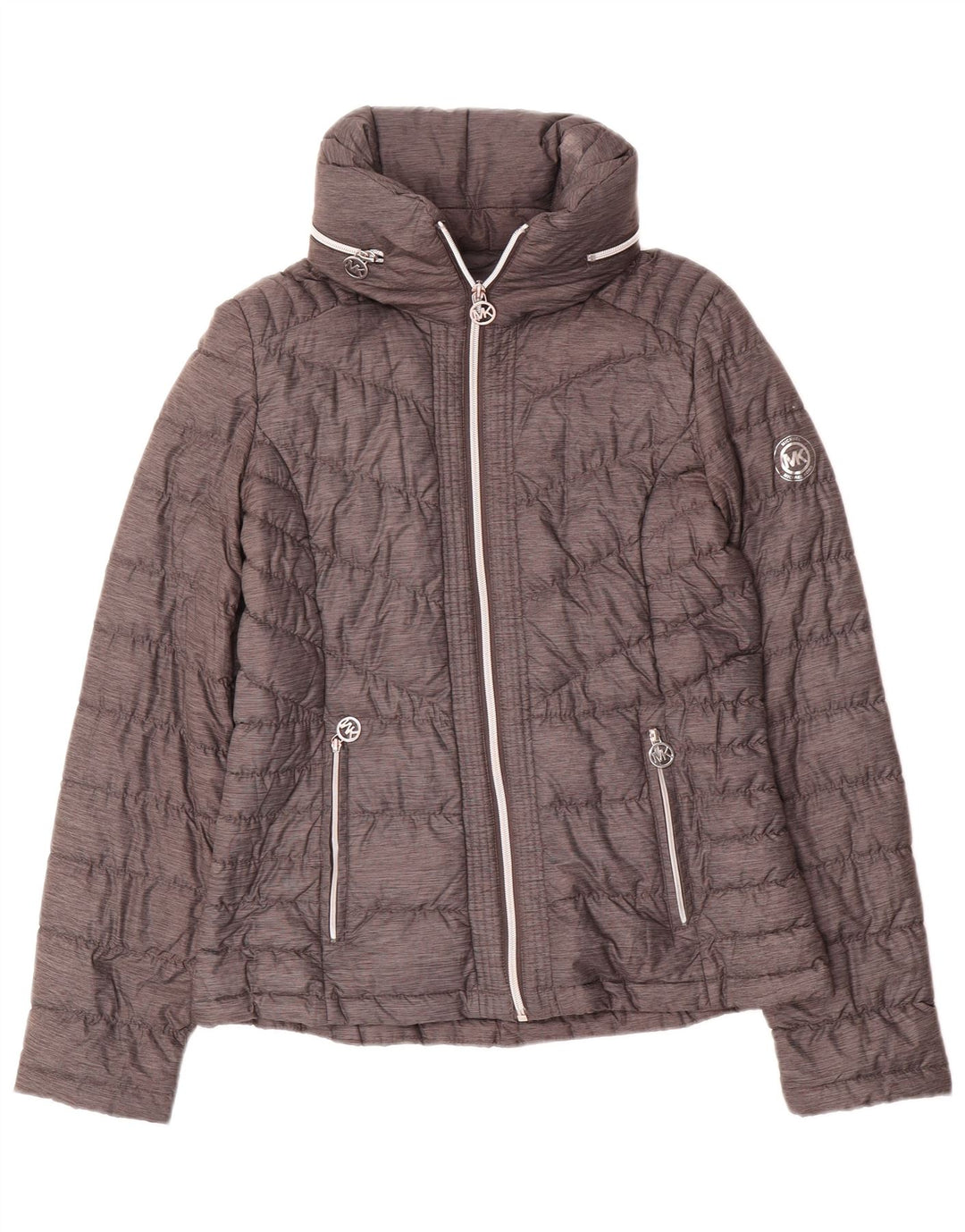Jaqueta acolchoada feminina Michael Kors UK 10 pequena cinza nylon