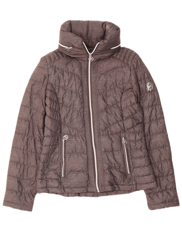 Jaqueta acolchoada feminina Michael Kors UK 10 pequena cinza nylon