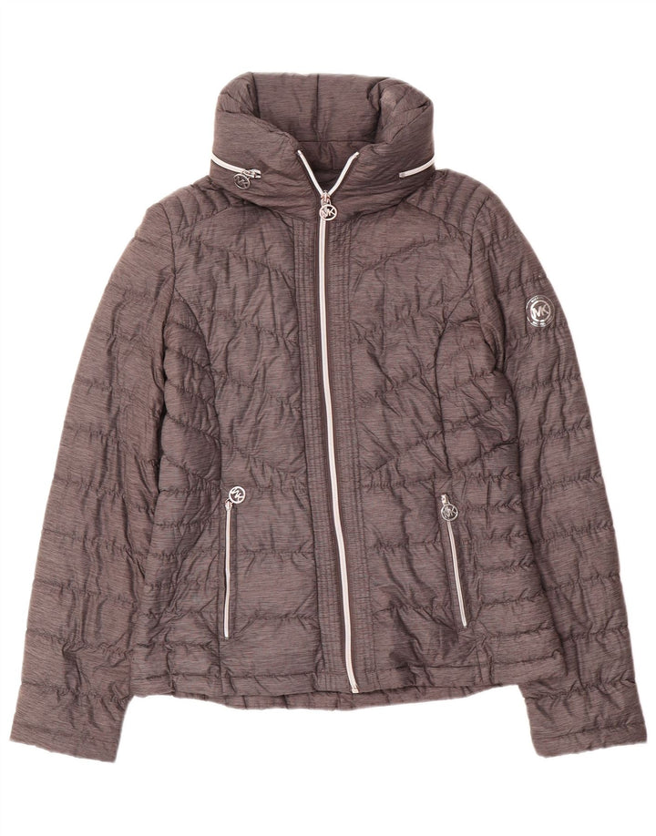 Jaqueta acolchoada feminina Michael Kors UK 10 pequena cinza nylon