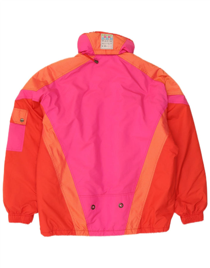 Jaqueta de esqui com capuz masculina vintage IT 46 pequeno bloco colorido multicolorido