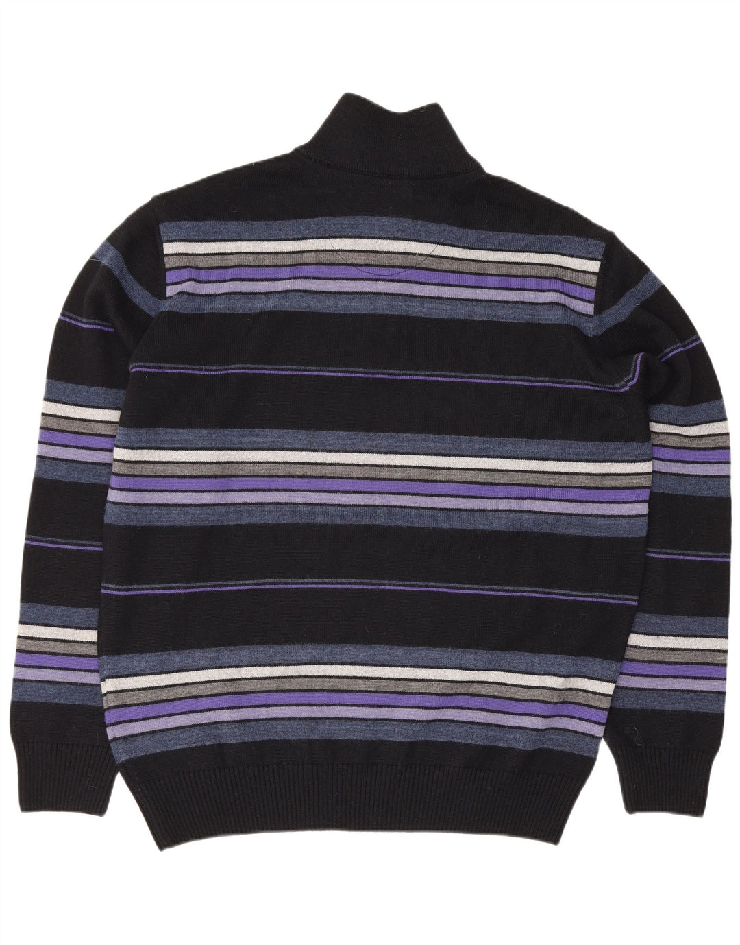 Suéter vintage masculino com zíper e gola alta de lã listrada preta grande