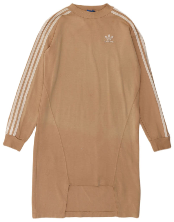 ADIDAS Womens manga comprida moletom jumper vestido UK 6 XS bege algodão