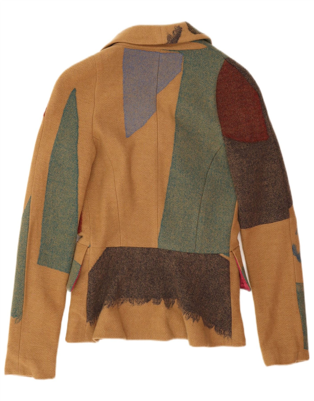 Jaqueta Blazer Feminina Desigual Gráfico 3 Botões Reino Unido 8 Patchwork Bege Pequeno