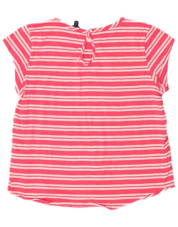 Camiseta feminina Nautica UK 12 algodão listrado rosa médio