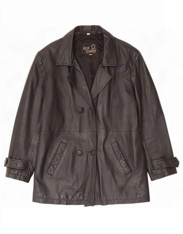 Jaqueta de couro grande vintage feminina UK 10 pequena preta