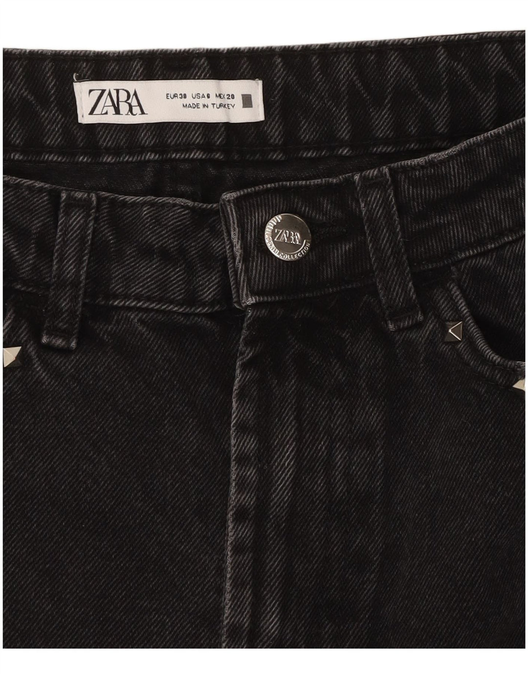 ZARA Shorts jeans feminino desgastado UE 38 pequeno W28 preto