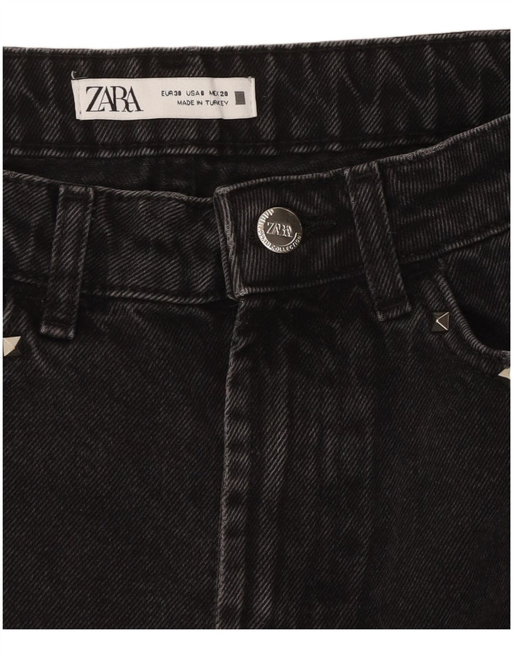 ZARA Shorts jeans feminino desgastado UE 38 pequeno W28 preto
