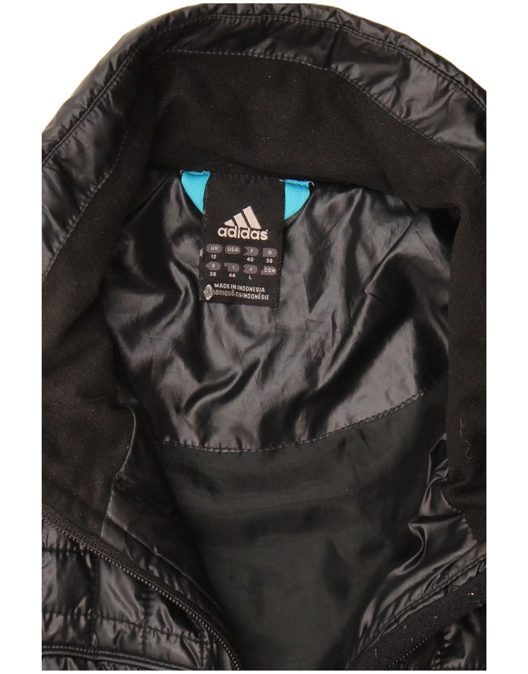 Jaqueta acolchoada feminina Adidas UK 12 poliéster preto médio