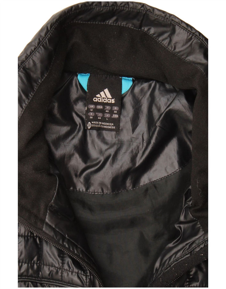 Jaqueta acolchoada feminina Adidas UK 12 poliéster preto médio