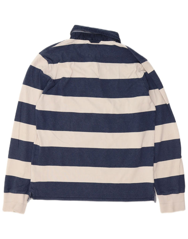 Camisa polo masculina de rugby de manga comprida da Gant, algodão listrado azul marinho médio