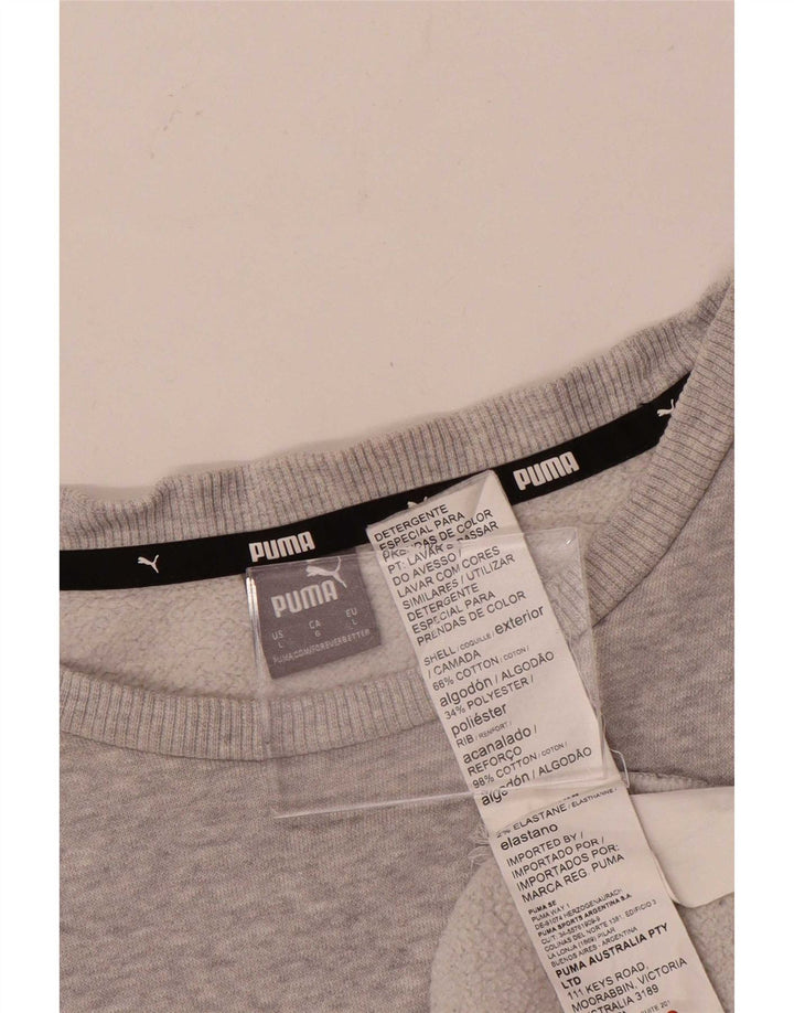 Puma feminino gráfico moletom jumper UK 16 grande algodão cinza