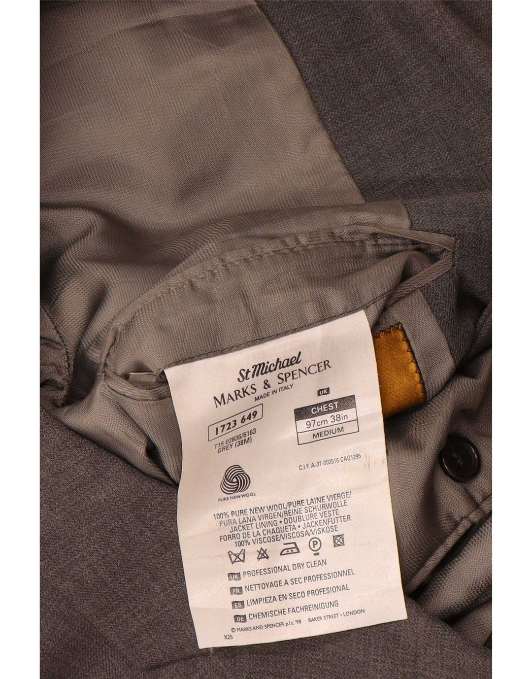 Jaqueta blazer masculina de 3 botões Marks & Spencer Reino Unido 38 cinza médio lã nova