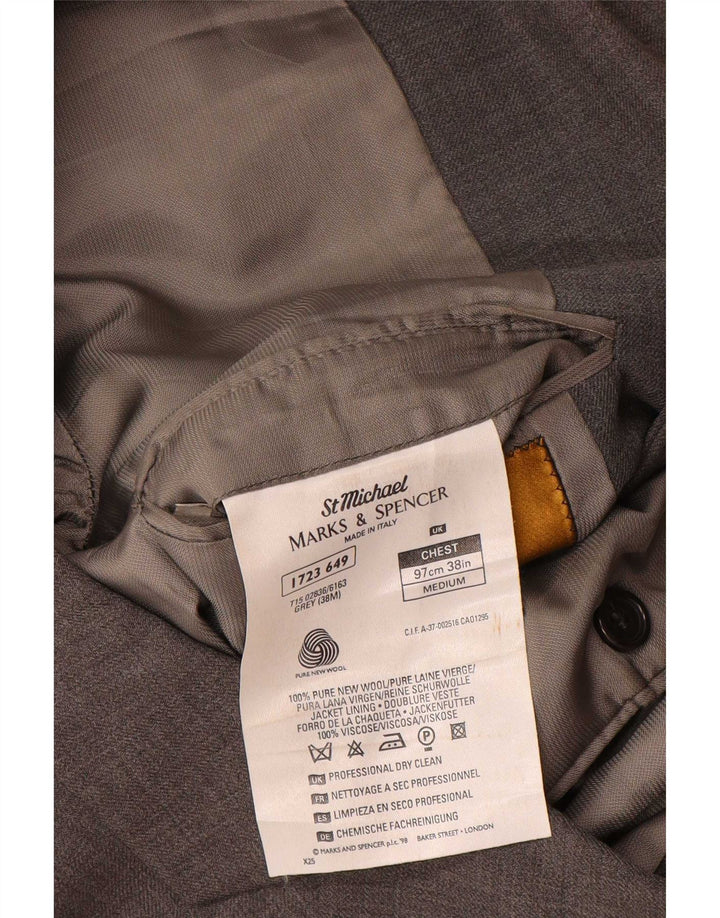 Jaqueta blazer masculina de 3 botões Marks & Spencer Reino Unido 38 cinza médio lã nova
