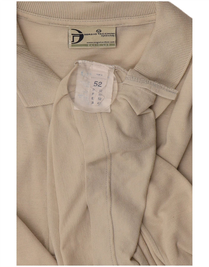 SERGIO TACCHINI Camisa polo masculina de manga comprida IT 52 grande algodão branco