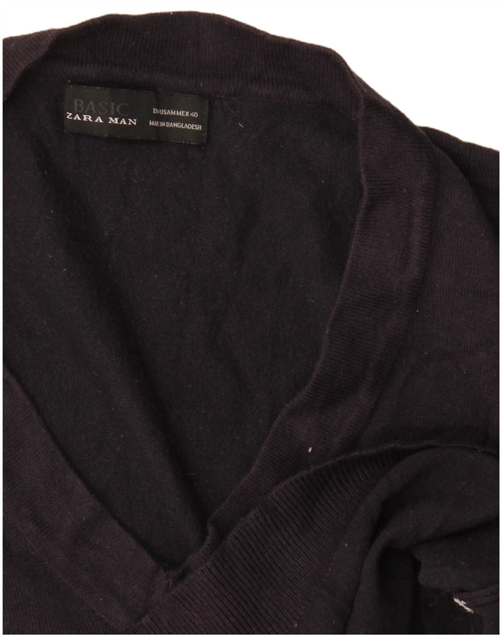 Suéter masculino Zara com decote em V médio azul marinho