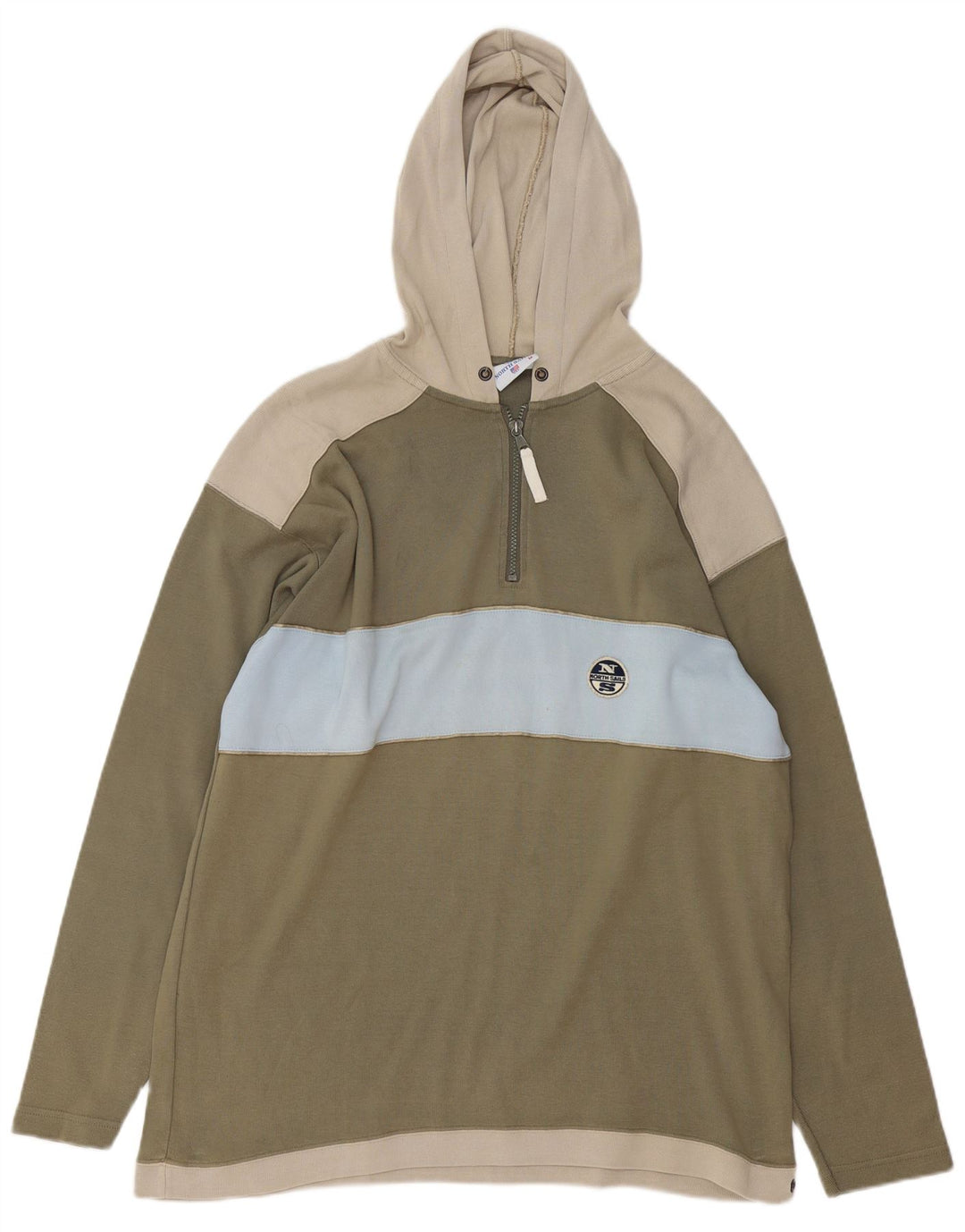 NORTH SAILS Top masculino com capuz e zíper e manga comprida em bloco colorido verde médio